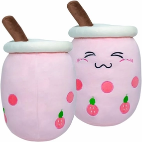 19.6" Ultra Soft Cute Milk Tea Cup Plush Pillow, Adorable Boba Plush, Cozy Tea Stuffed Animal for Kids and Adults, for Boba Lovers(Pink Closed Eyes)