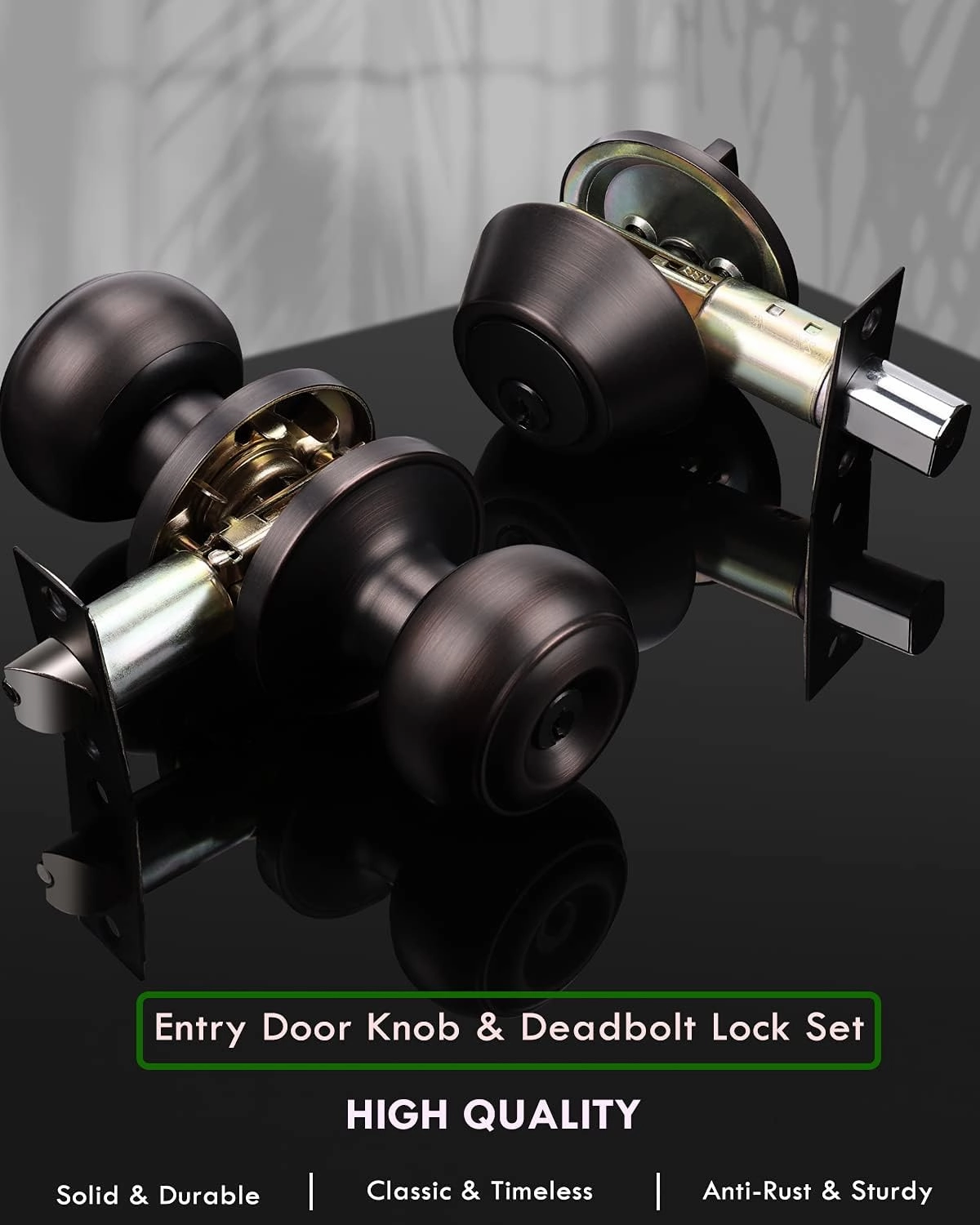 1 Pack Entry Door Knob and Deadbolt Set, Keyed Alike Oil Rubbed Bronze Exterior Door Knob with Single Cylinder Deadbolt Lock Set, Front Door Knob and Deadbolt for Entrance and Office Door