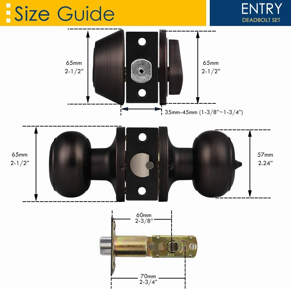 1 Pack Entry Door Knob and Deadbolt Set, Keyed Alike Oil Rubbed Bronze Exterior Door Knob with Single Cylinder Deadbolt Lock Set, Front Door Knob and Deadbolt for Entrance and Office Door