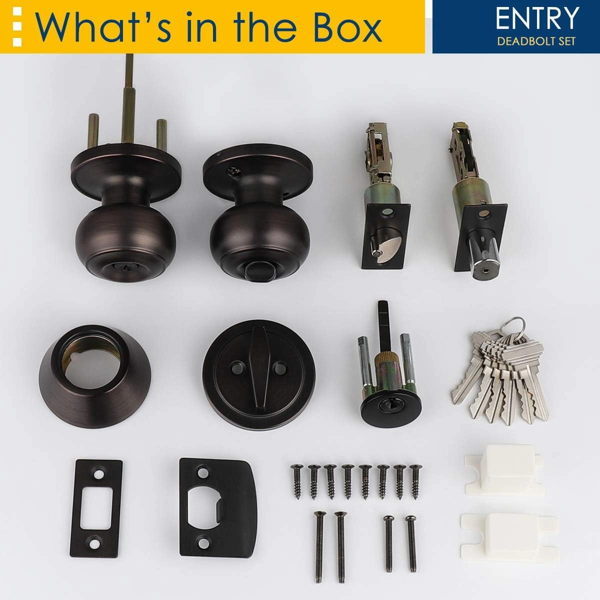1 Pack Entry Door Knob and Deadbolt Set, Keyed Alike Oil Rubbed Bronze Exterior Door Knob with Single Cylinder Deadbolt Lock Set, Front Door Knob and Deadbolt for Entrance and Office Door