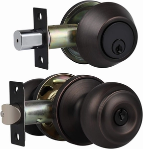 1 Pack Entry Door Knob and Deadbolt Set, Keyed Alike Oil Rubbed Bronze Exterior Door Knob with Single Cylinder Deadbolt Lock Set, Front Door Knob and Deadbolt for Entrance and Office Door