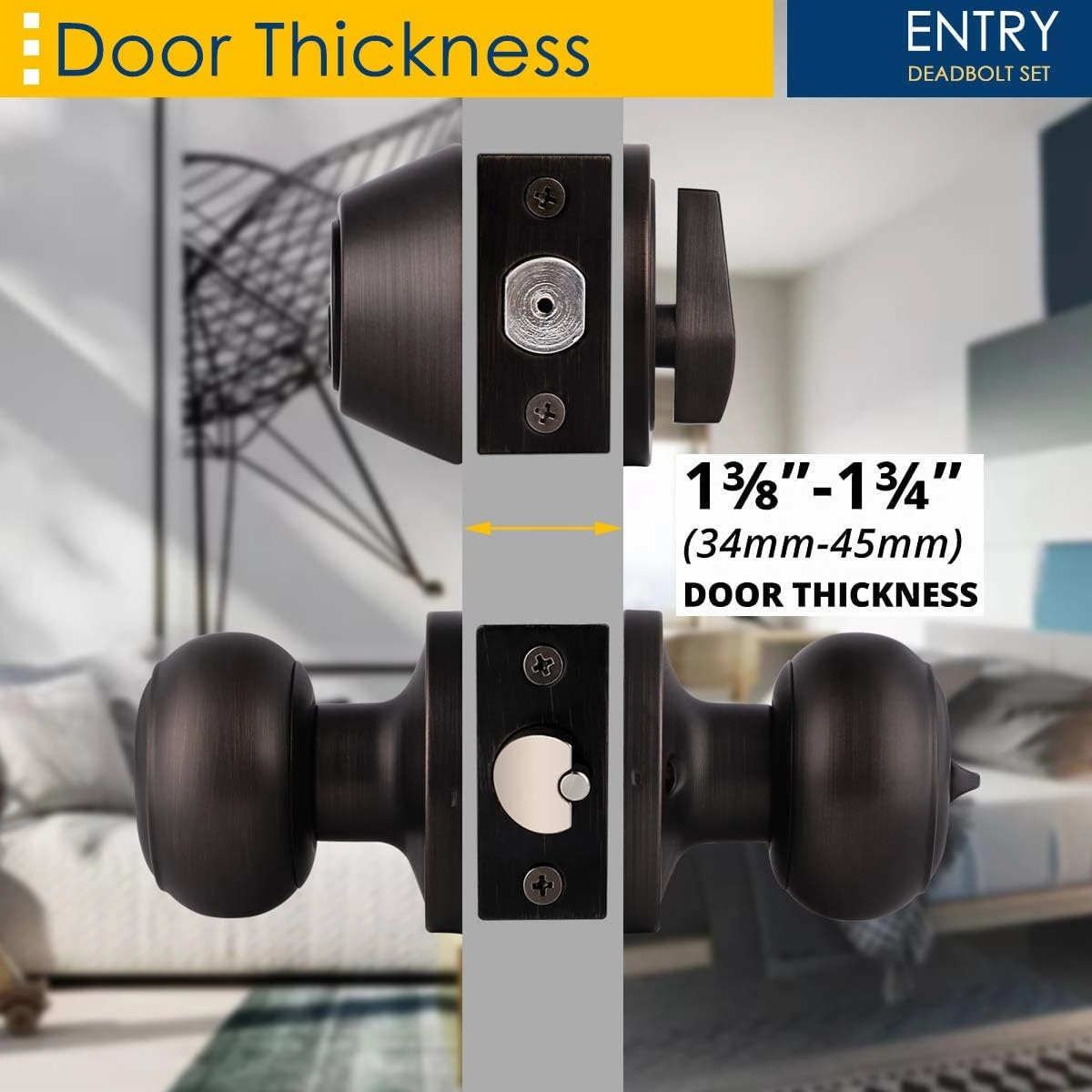 1 Pack Entry Door Knob and Deadbolt Set, Keyed Alike Oil Rubbed Bronze Exterior Door Knob with Single Cylinder Deadbolt Lock Set, Front Door Knob and Deadbolt for Entrance and Office Door