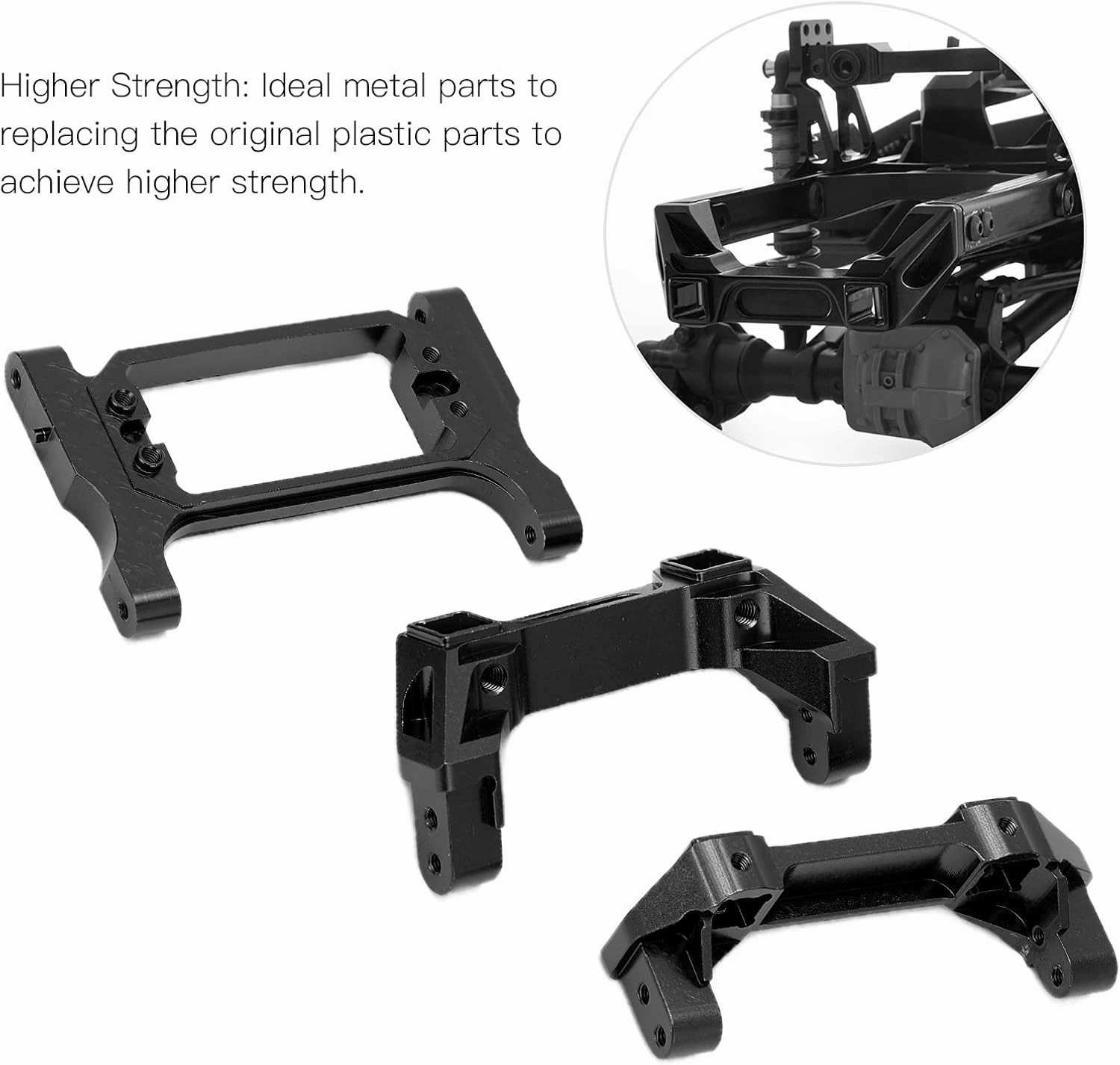 1 Pc RC Bumper, Metal Front and Rear Bumper Combo, Set Metal Front and Rear Bumpers Aluminum Alloy for Traxxas for 4 RC Crawler Car with Servo Bracket (Black)