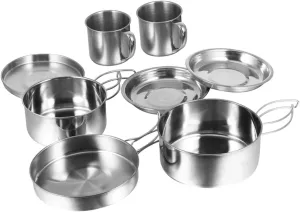 1set Outdoor Portable Camping Cookware Stainless Steel Cookware Kit for Hiking Picnics and BBQ Wear-Resistant Convenient Cooking Tools for Outdoor Adventures