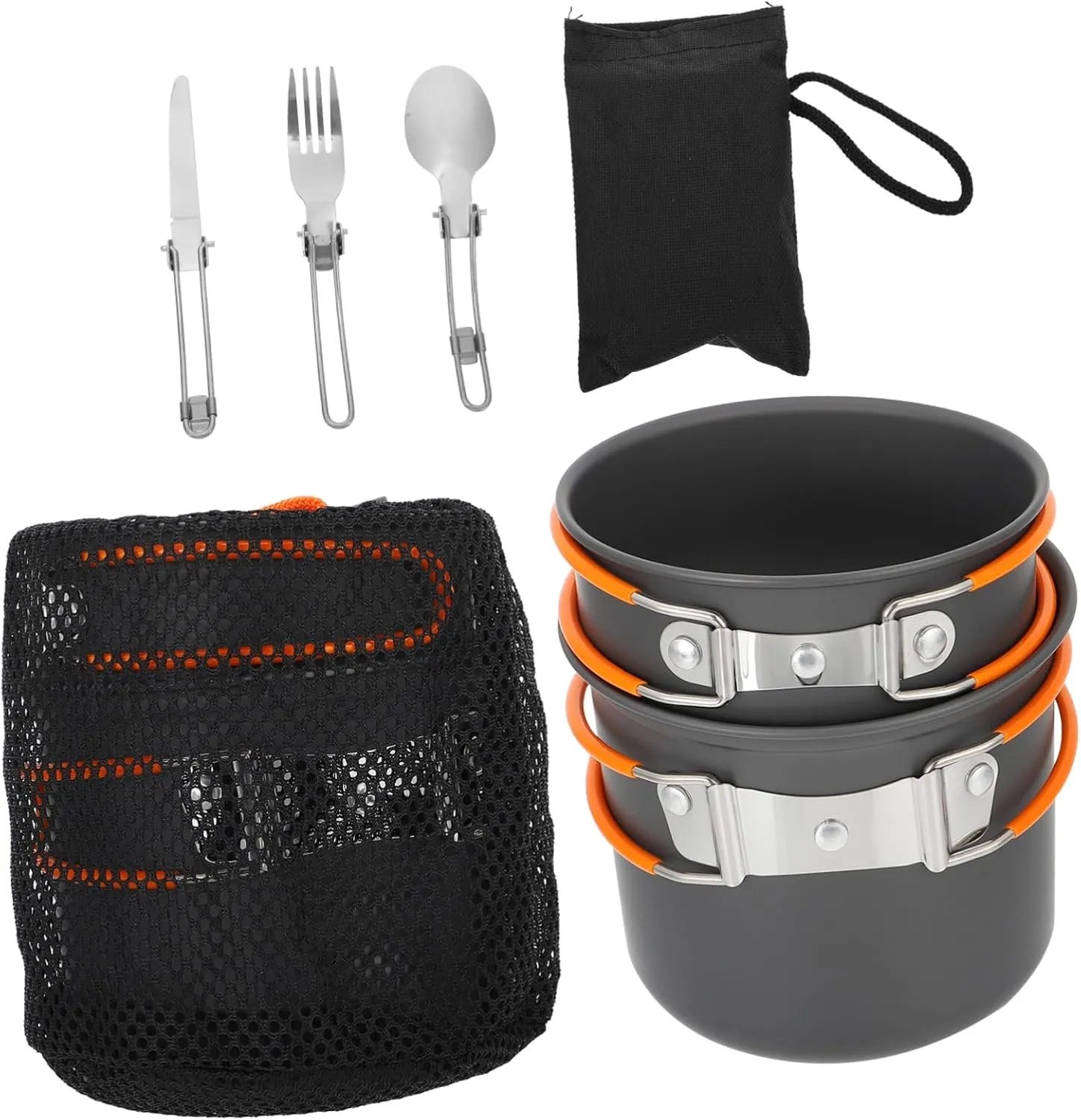 1set Portable Camping Cookware Person Outdoor Cooking Pot Kit Utensils Lightweight and Easy to Carry for Hiking and Backpacking Orange