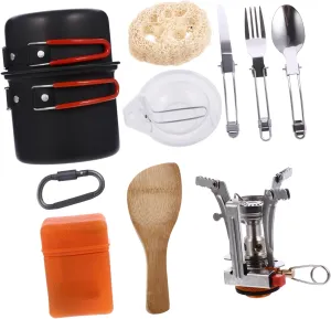 1set Portable Picnic Cookware for People Ultra-Light Camping Non-Stick Pots and Kettle for Outdoor Travel and Hiking Activities