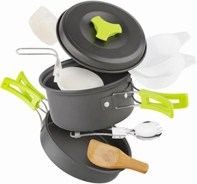 1set Camping Cookware for People Insulated Folding Tableware Pots and Cooking Utensils Lightweight Outdoor Cooking Gear for Hiking Picnics and Camping Activities