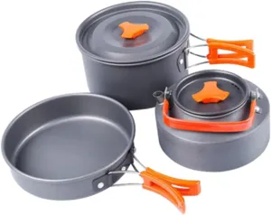 2-3 Person Camping Cookware Set Aluminum Pot Kettle Portable Cutlery for Outdoor Activities