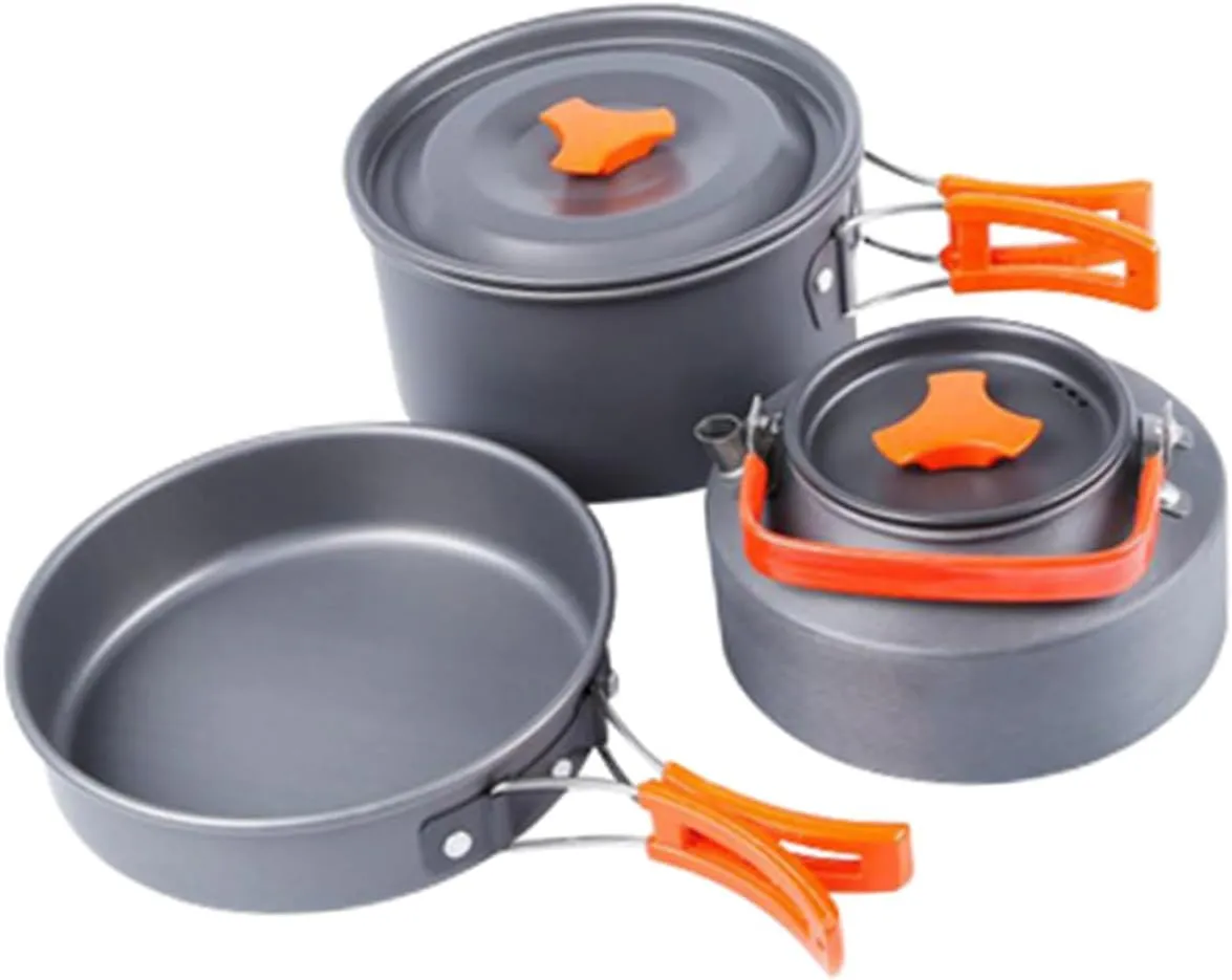 2-3 Person Camping Cookware Set Aluminum Pot Kettle Portable Cutlery for Outdoor Activities