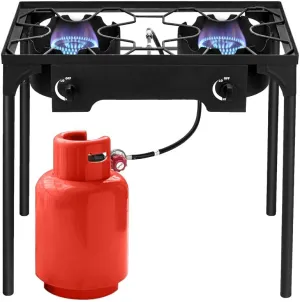 2 Burner High Pressure Propane Camping Stove - 150,000 BTU Ultra-Portable Gas Stove for Outdoor Cooking, Tailgating, Hunting, and Home Brewing with 20 PSI Regulator