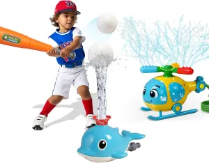 2 in 1 Water Sprinkler Baseball Toy Set & Helicopter Water Sprinkler, Spinning Splash Toy for for Summer Fun, Backyard, Pool, Garden & Birthday Party Play for Toddlers and Children Ages 3 
