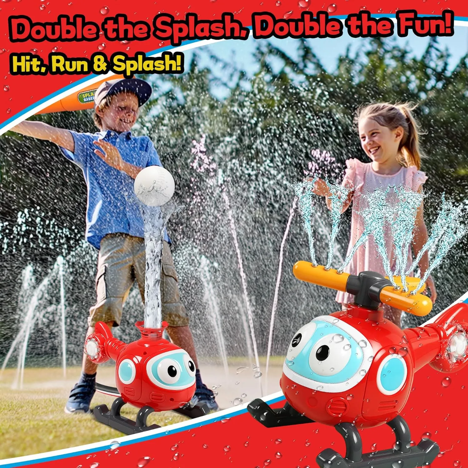 2 in 1 Water Sprinklers T Ball Set for Kids & Toddlers, Outdoor Baseball and Spray Play Toy, Backyard Summer Yard Games, Connects to Garden Hose, Fun Water Toys for Lawn, Pool or Party Activities