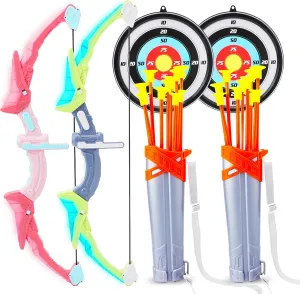 2 Pack Bow and Arrow Set for Kid, LED Light Up Archery Toy with 20 Suction Cup Arrows & 2 Quiver, 2 Score Target, Indoor Outdoor Activity for 6 7 8 9 10 11 12 Year Old Boy Girl Gifts