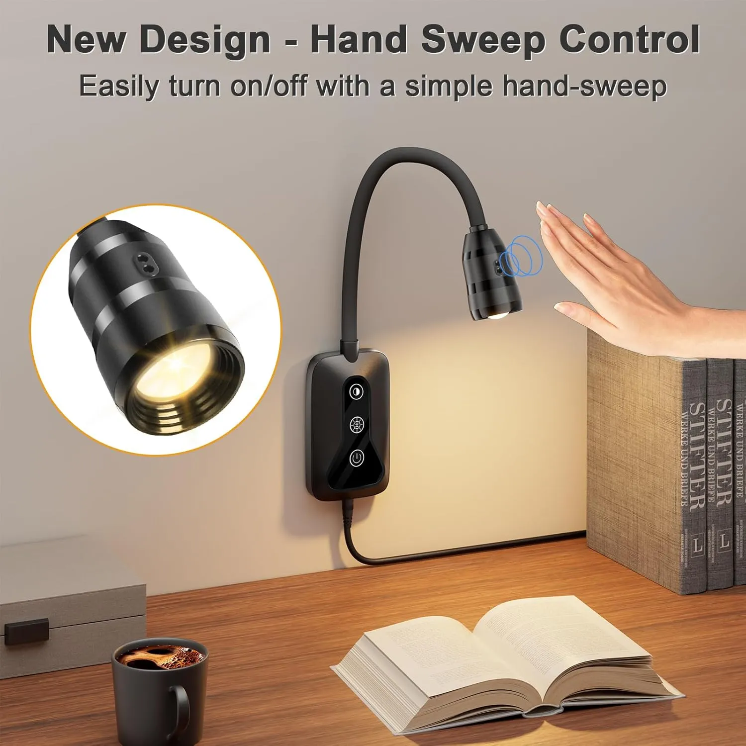 2 Pack Wall Mounted Headboard Reading Light, LED Dimmable Touch Control, Flexible Gooseneck, Ideal for Bedside, Office, or Reading (Black)