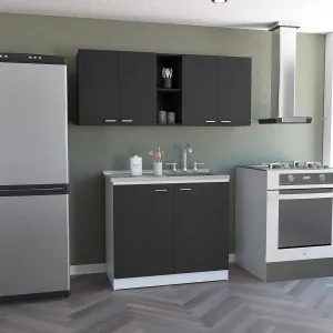 2 Piece Kitchen Set for Effortless Cooking Experience, Includes Wall Cabinet and Utility Sink with Cabinet, Modern Black Finish