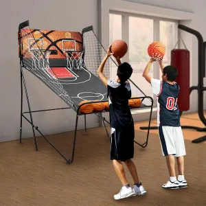 2 Player Arcade Basketball Game, Indoor Double Electronic Hoops shot Dual Shot Arcade Basketball Arcade Basketball Fun at Home 8 Game Modes W/ 5 Balls & LED Scoreboard and Timer & Inflation Needle