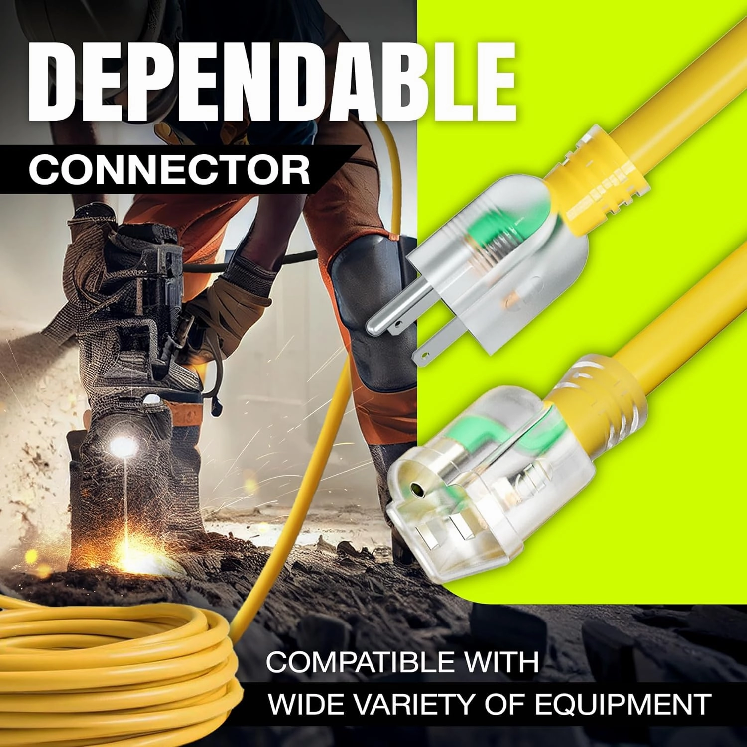 200ft Outdoor/Indoor Extension Cord 10/3 Gauge Ultra Heavy Duty 3 Prong SJTW, Waterproof, Flexible Cold-Resistant Long Power Cord,125 Amp 1250W, Yellow by LifeSupplyUSA