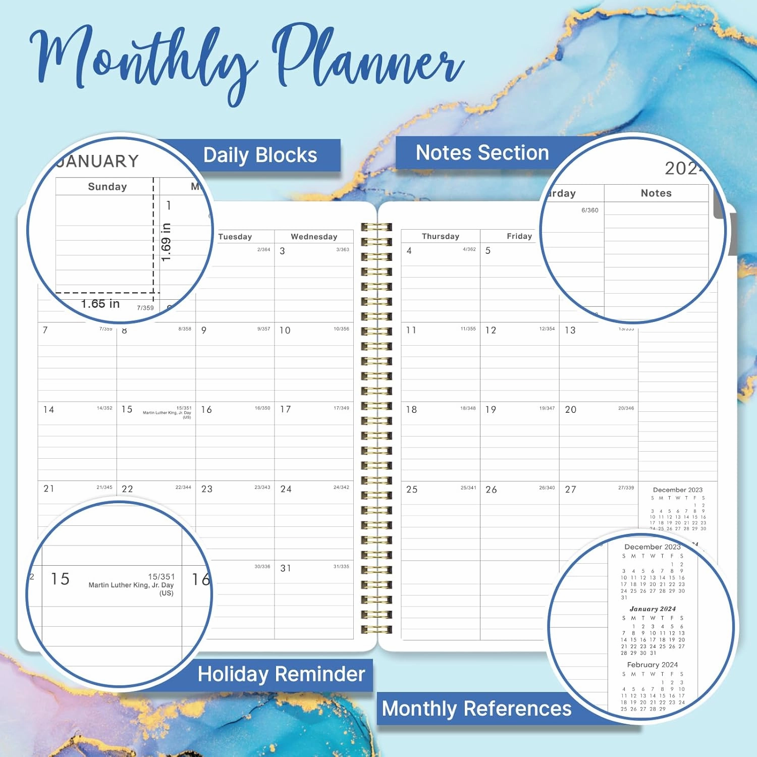 2024 Planner - 2024 Planner Weekly and Monthly from Jan.2024- Dec.2024, 7.5" x 9.5", 2024 Calendar 12 Month with Thick Paper, 2024 Weekly Planner Spiral Bound