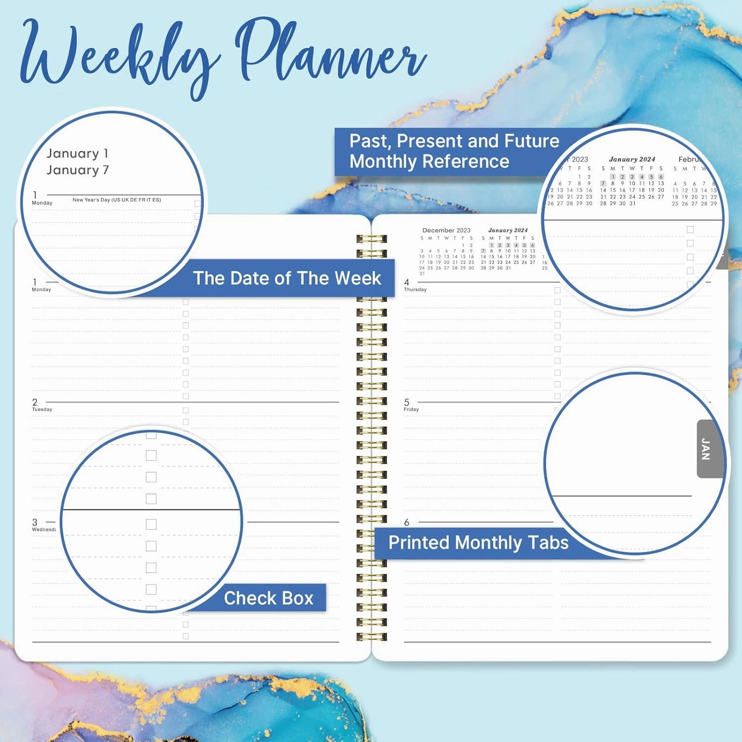 2024 Planner - 2024 Planner Weekly and Monthly from Jan.2024- Dec.2024, 7.5" x 9.5", 2024 Calendar 12 Month with Thick Paper, 2024 Weekly Planner Spiral Bound