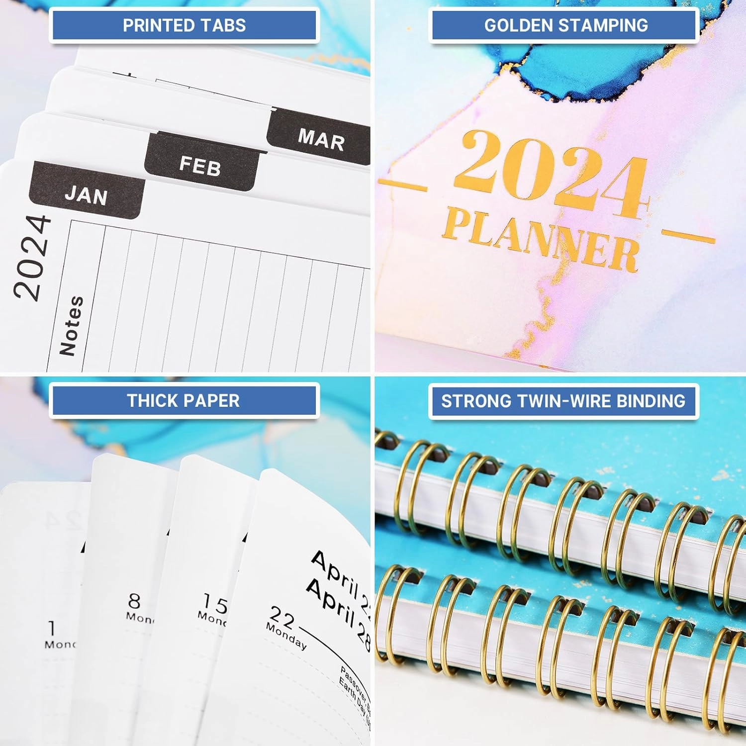 2024 Planner - 2024 Planner Weekly and Monthly from Jan.2024- Dec.2024, 7.5" x 9.5", 2024 Calendar 12 Month with Thick Paper, 2024 Weekly Planner Spiral Bound