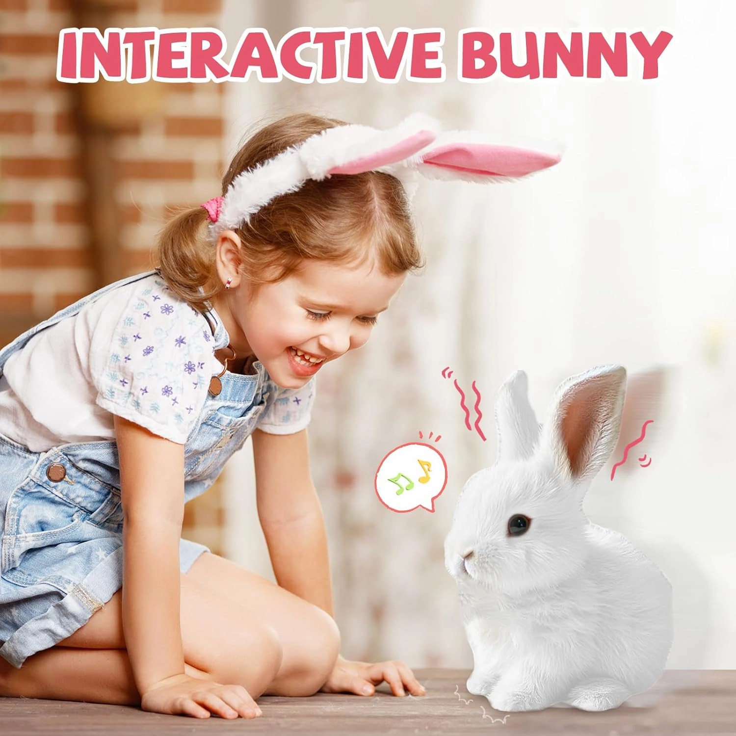 2025 New My Realistic Bunny Toy Easter Basket Stuffer, Interactive Plush Stuffed Rabbit Toy, Walking Hopping Wiggle Ears Realistic Bunny Toys Easter Gift for Kids (Brown)