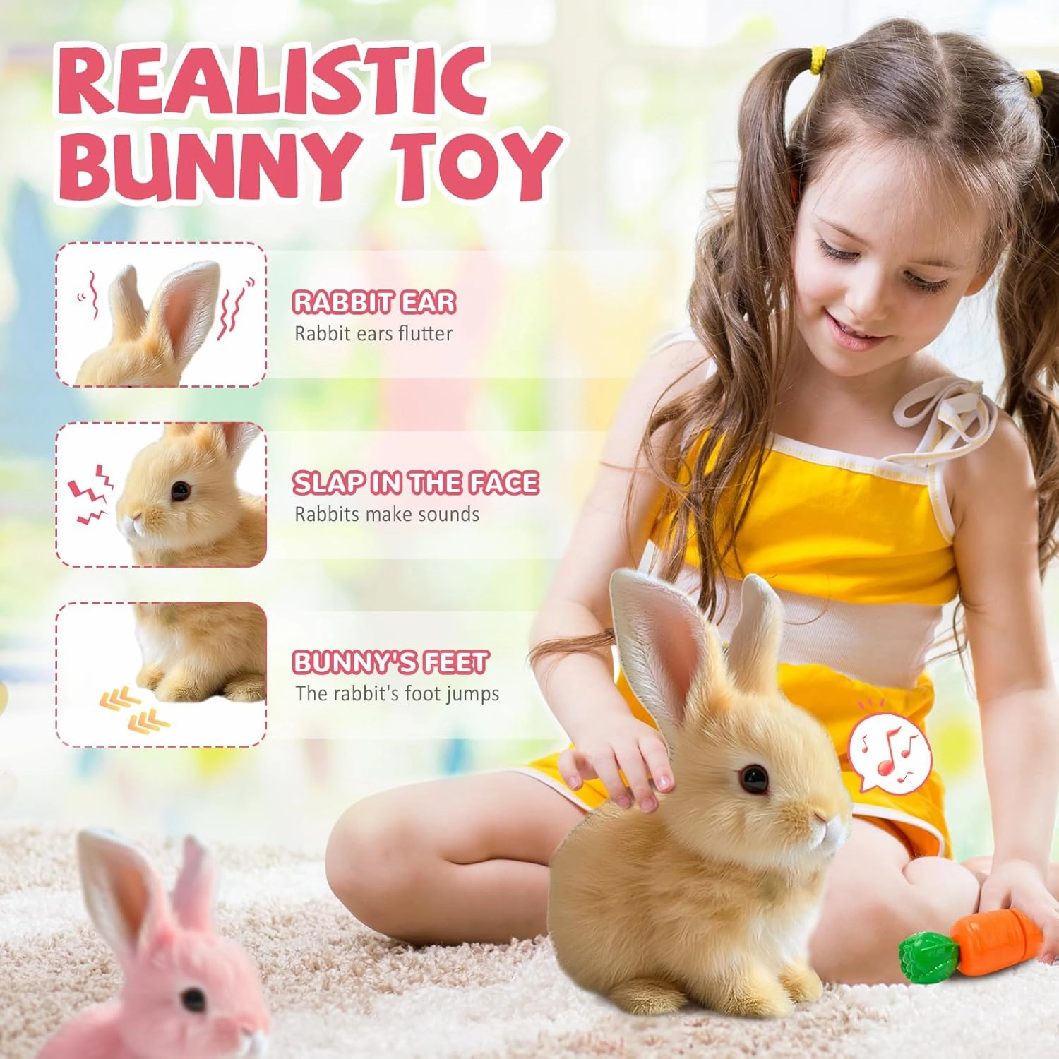 2025 New My Realistic Bunny Toy Easter Basket Stuffer, Interactive Plush Stuffed Rabbit Toy, Walking Hopping Wiggle Ears Realistic Bunny Toys Easter Gift for Kids (Brown)