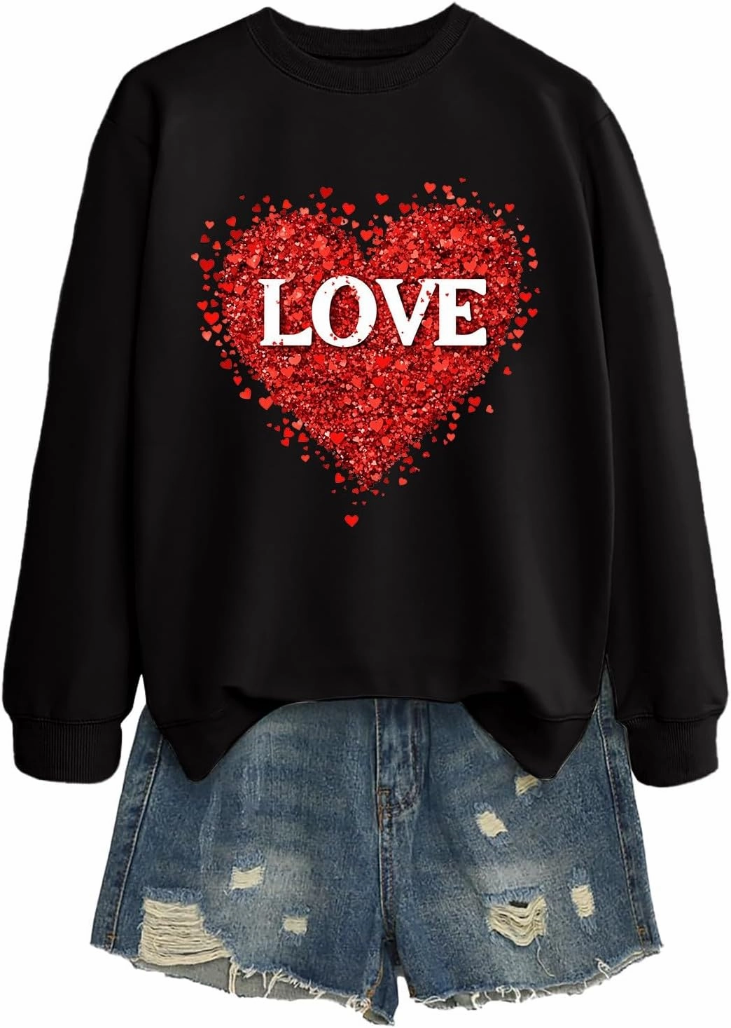 2025 Sweatshirt for Women Trendy Long Sleeve Heart Printed Tops Going Out Beach Playing Casual Blouses