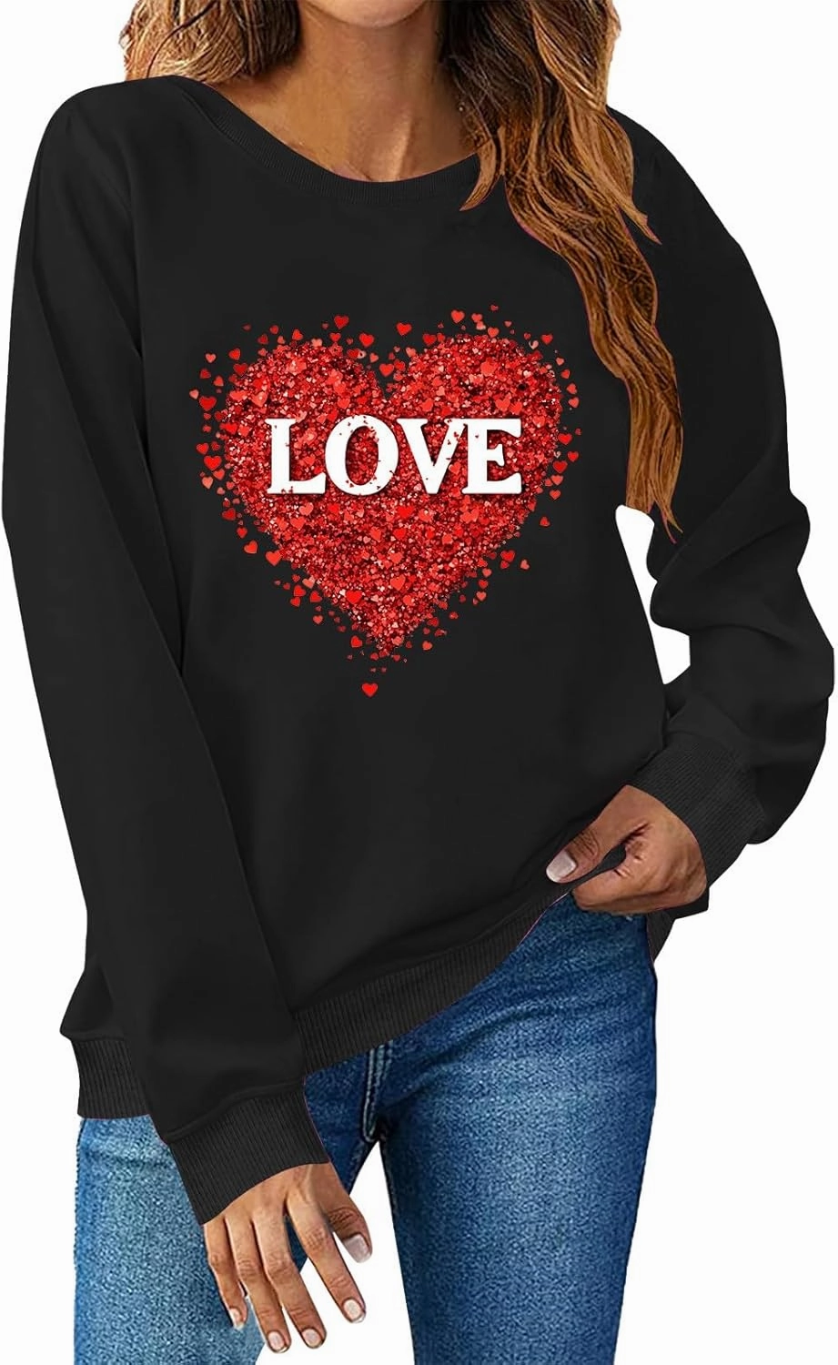2025 Sweatshirt for Women Trendy Long Sleeve Heart Printed Tops Going Out Beach Playing Casual Blouses
