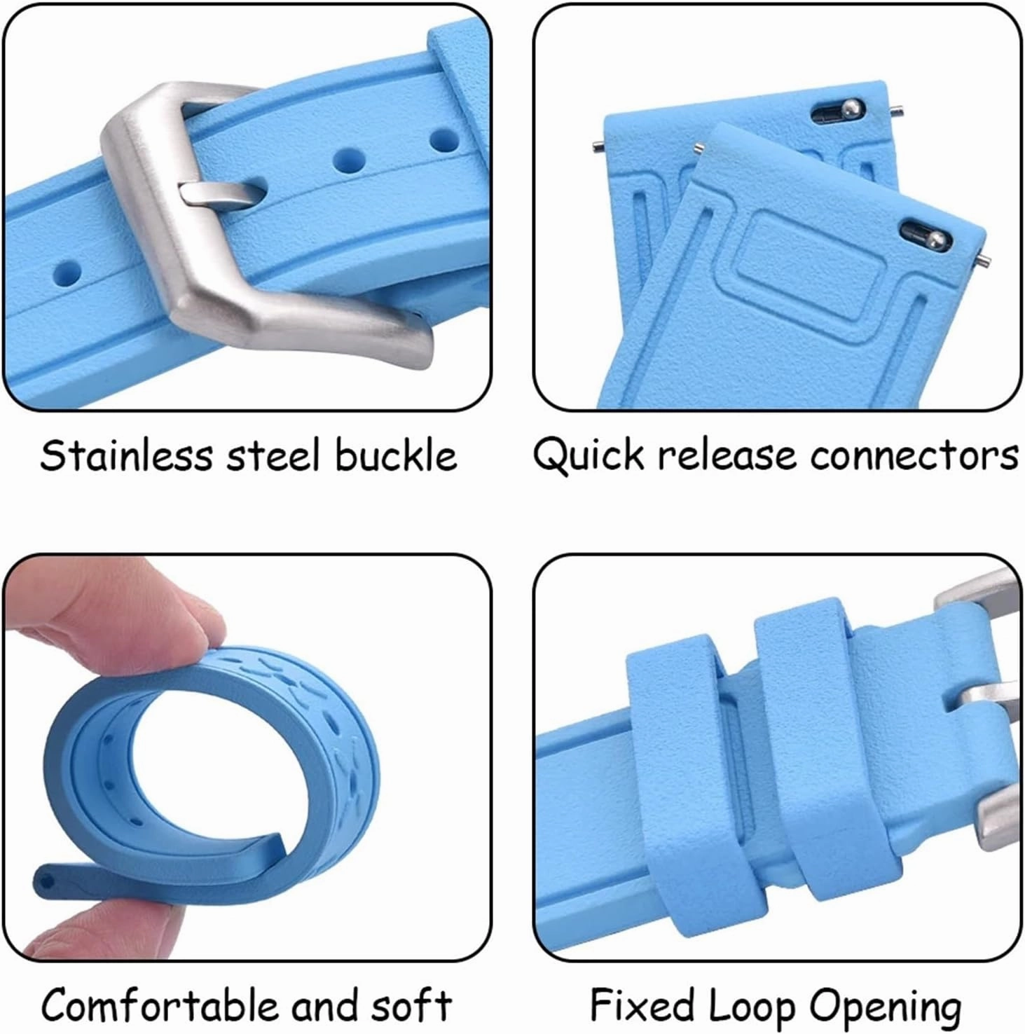 20mm 21mm 22mm Watch Strap Rubber Silicone Diving Quick Release Watchbands Men Women Stainless Steel Buckle
