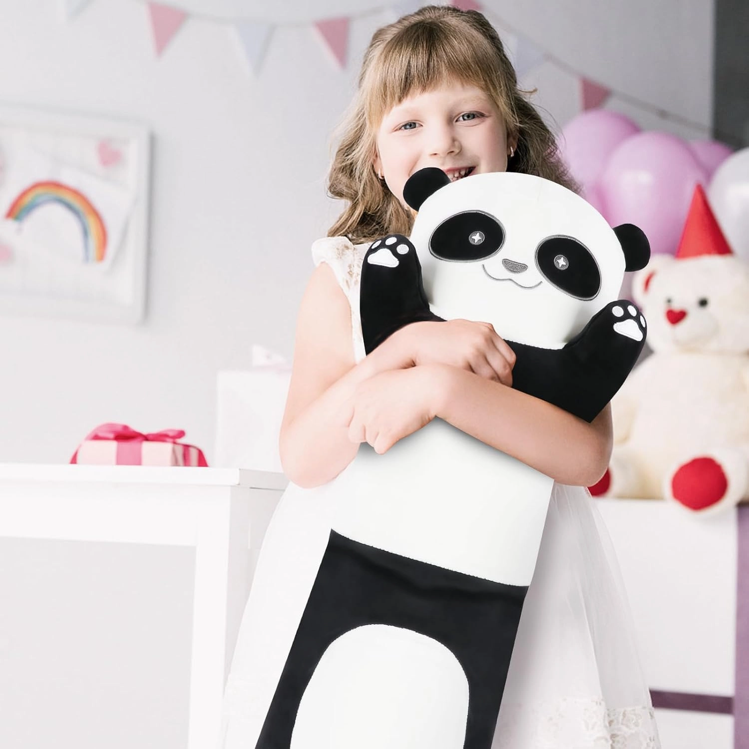 22 Inch Cute Giant Panda Bear Plush Soft Body Pillow Plushies, Large Black Panda Stuffed Animals Toy Doll Gift for Kids Girls and Boys, Birthday