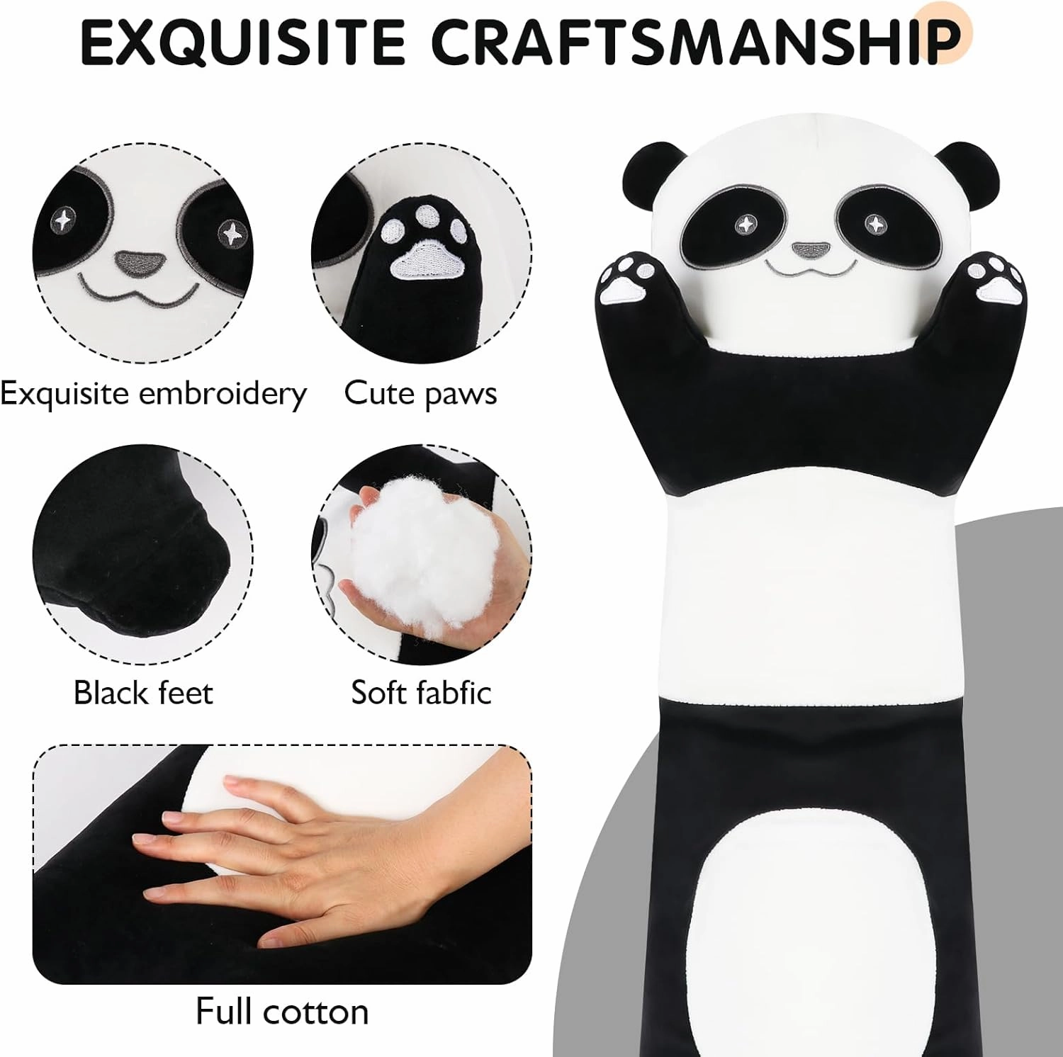 22 Inch Cute Giant Panda Bear Plush Soft Body Pillow Plushies, Large Black Panda Stuffed Animals Toy Doll Gift for Kids Girls and Boys, Birthday