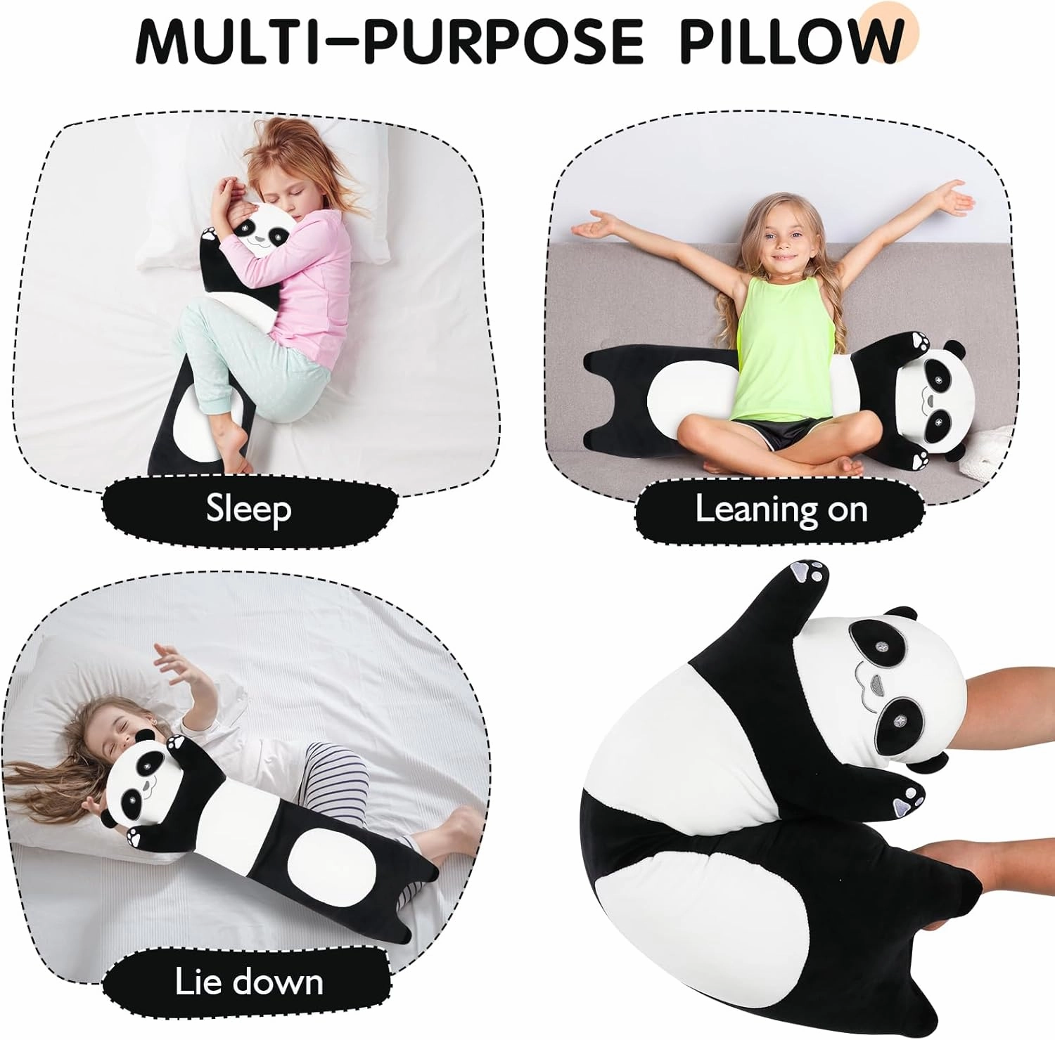 22 Inch Cute Giant Panda Bear Plush Soft Body Pillow Plushies, Large Black Panda Stuffed Animals Toy Doll Gift for Kids Girls and Boys, Birthday