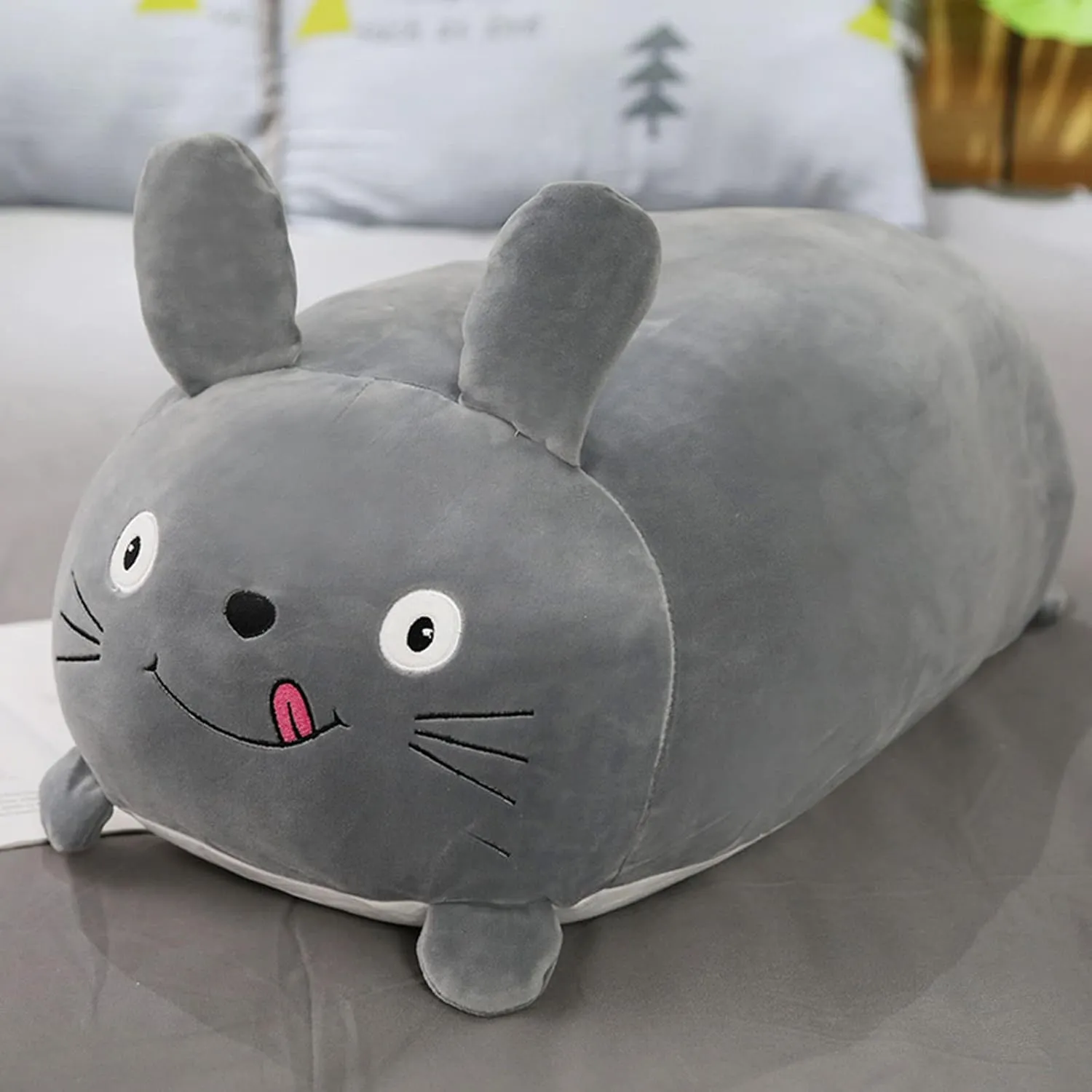 24 Inch Long Plush Grey Bunny Stuffed Animal Rabbit Hugging Pillow Cuddly Rabbit Pillow Plushies Toy Home Decor Anime Gifts for Kids and Lovers