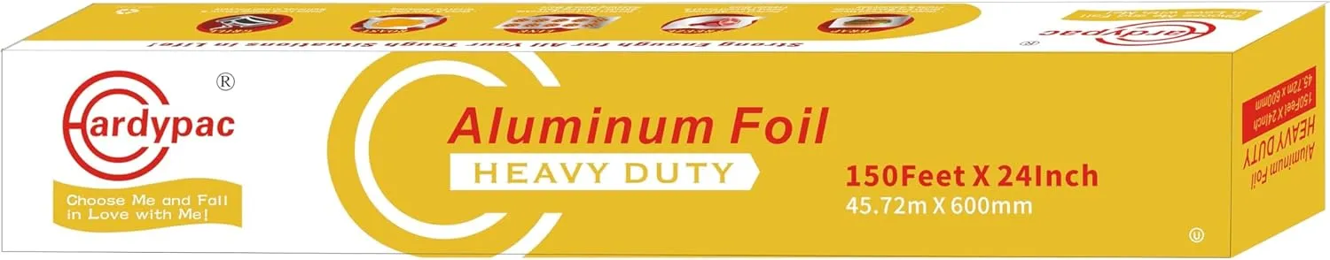 24 Inch Wide Heavy Duty Aluminum Foil Roll, 300 Square Feet, 24 Inch Width x 150 Feet Length, kitchen tin foil grill foil paper for cooking, baking, wrapping, restaurant aluminum heavy duty.