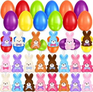 24 Pack Prefilled Easter Eggs with Plush Bunny Toys, Plush Animal Keychain for Easter Hunt, Basket Stuffers Filler, Easter Party Favors, Classroom Prize, Surprise Egg