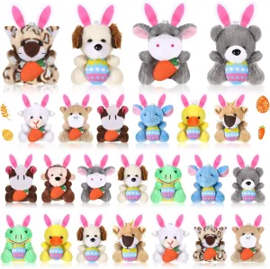 24 Pcs Easter Mini Animal Plush Toy Set Small Stuffed Animal Bulk with Easter Eggs Bunny Ear Small Plush Keychain for Party Favors Basket Stuffers Classroom Prizes