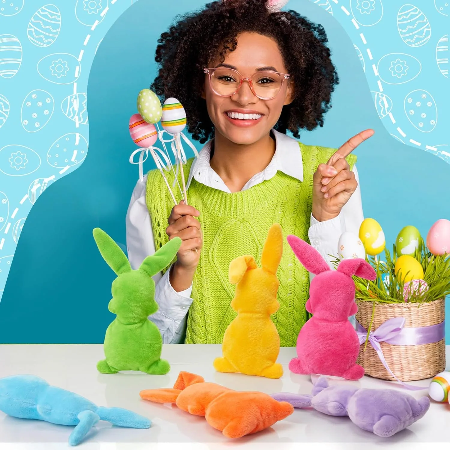 24 Pcs Easter Plush Toys 6 Inch Mini Bunny Stuffed Animal Bulk Pastel Bunny Plush Toys Rabbits Easter Basket Stuffers Decor Gift for Egg Filler Hunting Party Favor