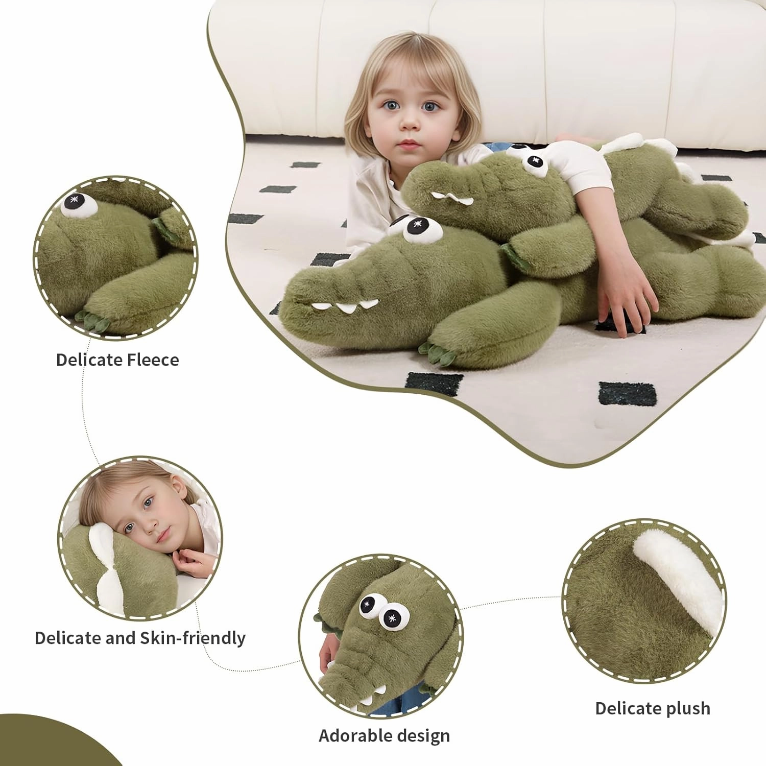 24 inch Green Alligator Stuffed Animal, Giant Crocodile Body Pillow Plush Toys, Home Decor Birthday Gifts for Boys Girls Adults Kids, Easter, Birthdays