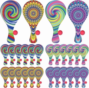 24 Pcs Psychedelic Paddle Ball Funny Paddle Ball with String Set Vintage Retro Multi-Item Party Favor Prizes Packs Indoor and Outdoor