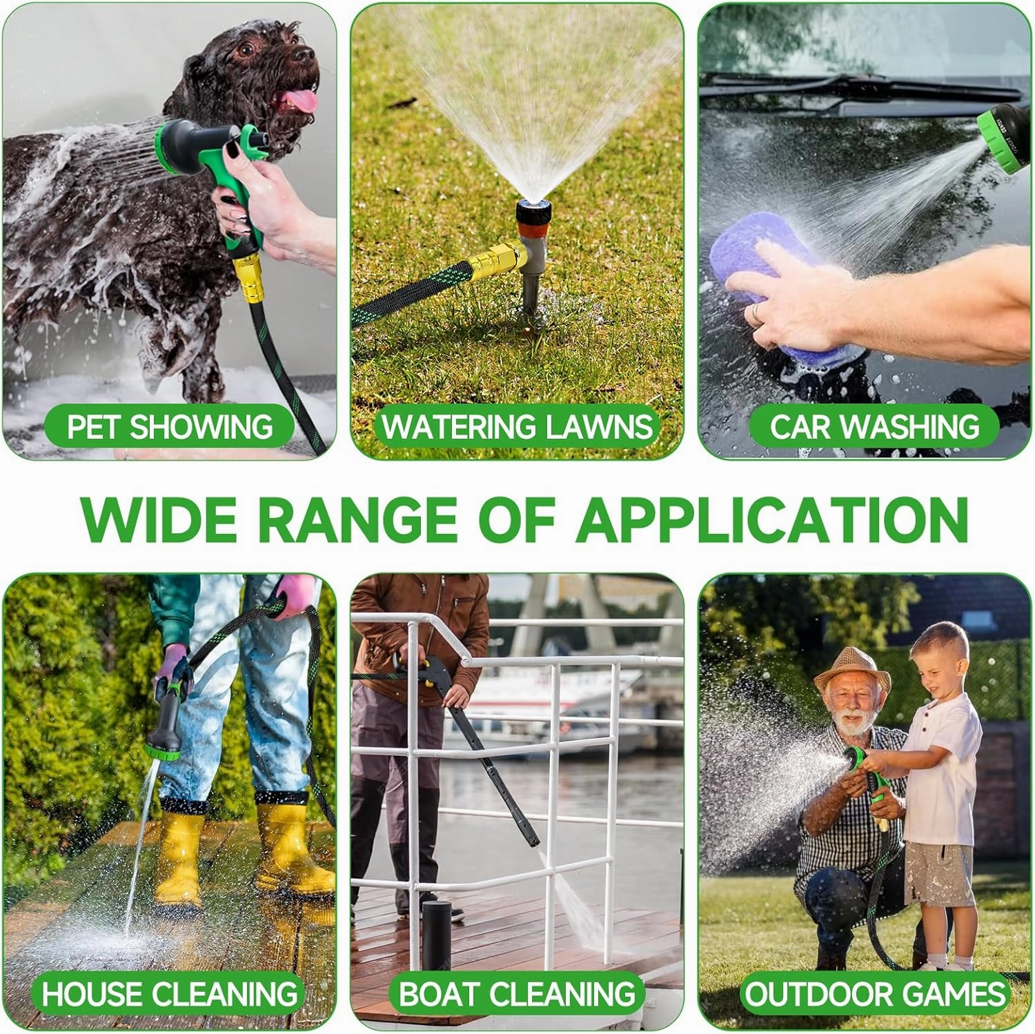 25ft Non-Expandable Garden Hose with 10 Function Nozzles, Flexible, Lightweight, Kink-Free, Leak-Proof, Sturdy Water Hose with Strong Brass Connector for Yard, Lawn, Outdoor, Marine and Camper