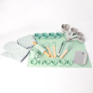 25pcs Kids Cooking Sets Real, Wooden Cooking & Baking Set for Kids,Chef Apron Dress Up Clothes - Birthday Christmas for Ages 4 5 6 7 8 9 10 11 12 13 14 Girls Boys (Sage Green)