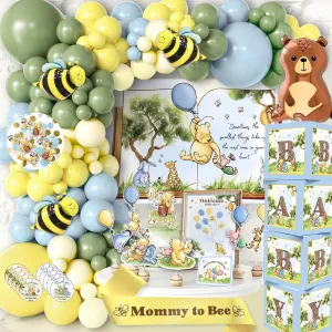 269 Pieces Winnie the Pooh Baby Shower Decorations Kit, All-in-1 Whimsical Party Pack With Balloon Arch, Guestbook Poster, Baby Boxes with Letters for Teddy Bear Shower - Yellow, Blue, Brown