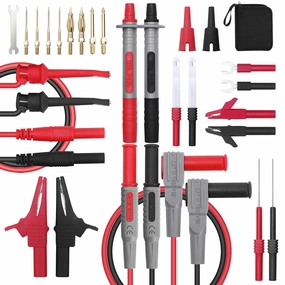 28 Pcs Multimeter Test Leads Kit with Replaceable Gold-Plated Multimeter Probes, Alligator Clips, Test Hooks,Back Probe Pins with Tool Bag