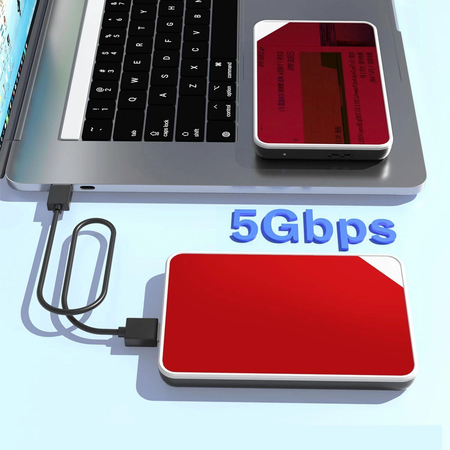 2.5" External Hard Drive Enclosure USB 3.0 to SATA III (6Gbps), Tool-Free for SSD/HDD 7-9.5mm - Compatible with Windows/Mac/PS5/Xbox (Red)