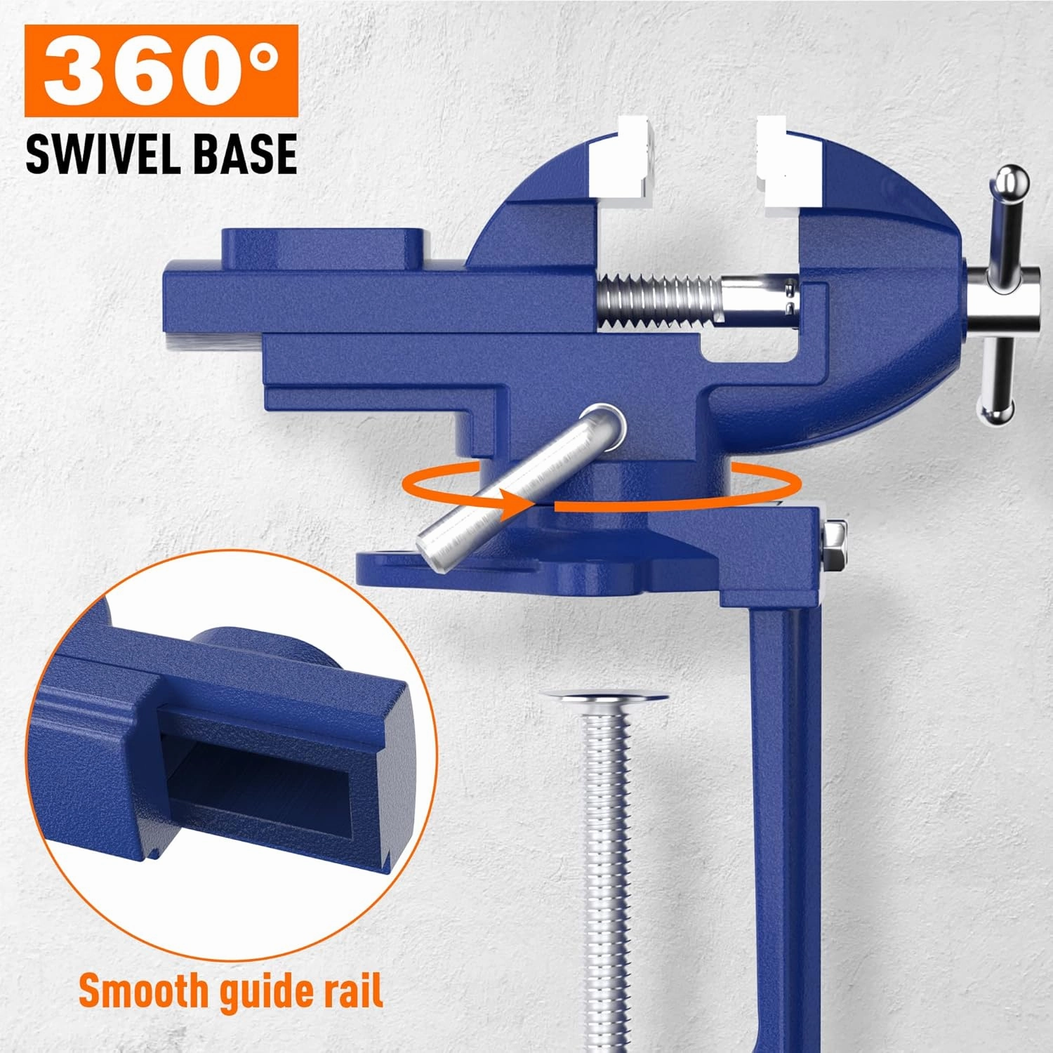 2-in-1 Bench Vise For Workbench 3.2"- Multi-functional Portable 360° Swivel Base Bench Clamp On Vice/Table Vise For Woodworking, Cutting Conduit, Drilling, Metalworking, Blue