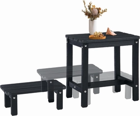 2-in-1 Outdoor Side Table with Removable Small Foot Stool, HDPS Small Outdoor Table for Patio, Porch, Deck, Pool Plant Stand Black