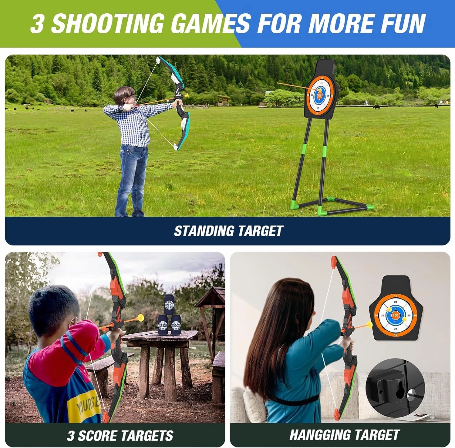 2 Pack Bow and Arrow for Kids, LED Light Up Archery Set with 24 Suction Cup Arrows, 1 Standing Target, 6 Score Targets & 2 Quiver, Indoor Outdoor Sport Gifts for Boys Girls Ages 4-8