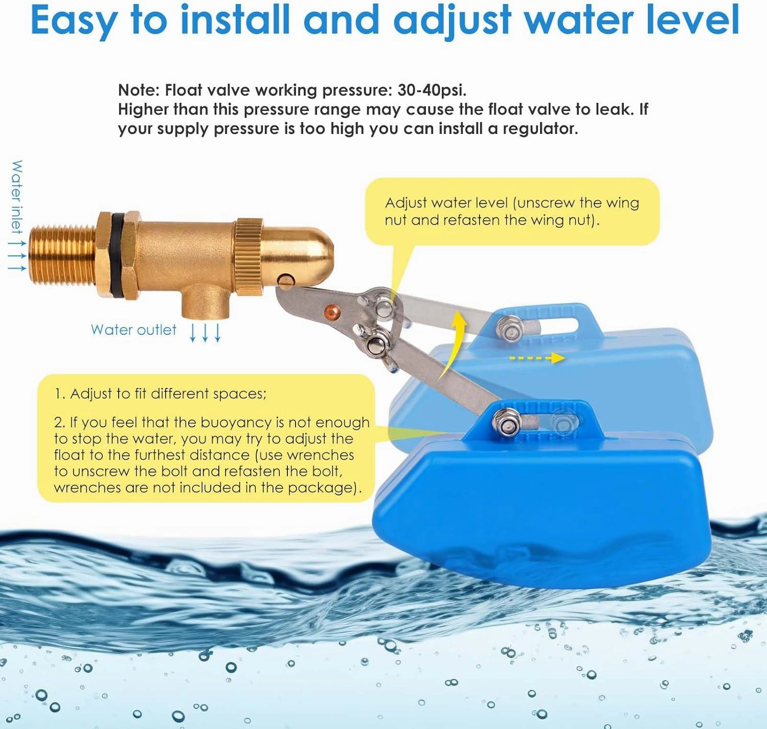 2 Pack Brass Float Valve 1/2 Inch, Livestock Water Tank Float Valve Switch Brass Float Ball Valve Shut Off Pool Auto Fill Valve for Automatic Waterer