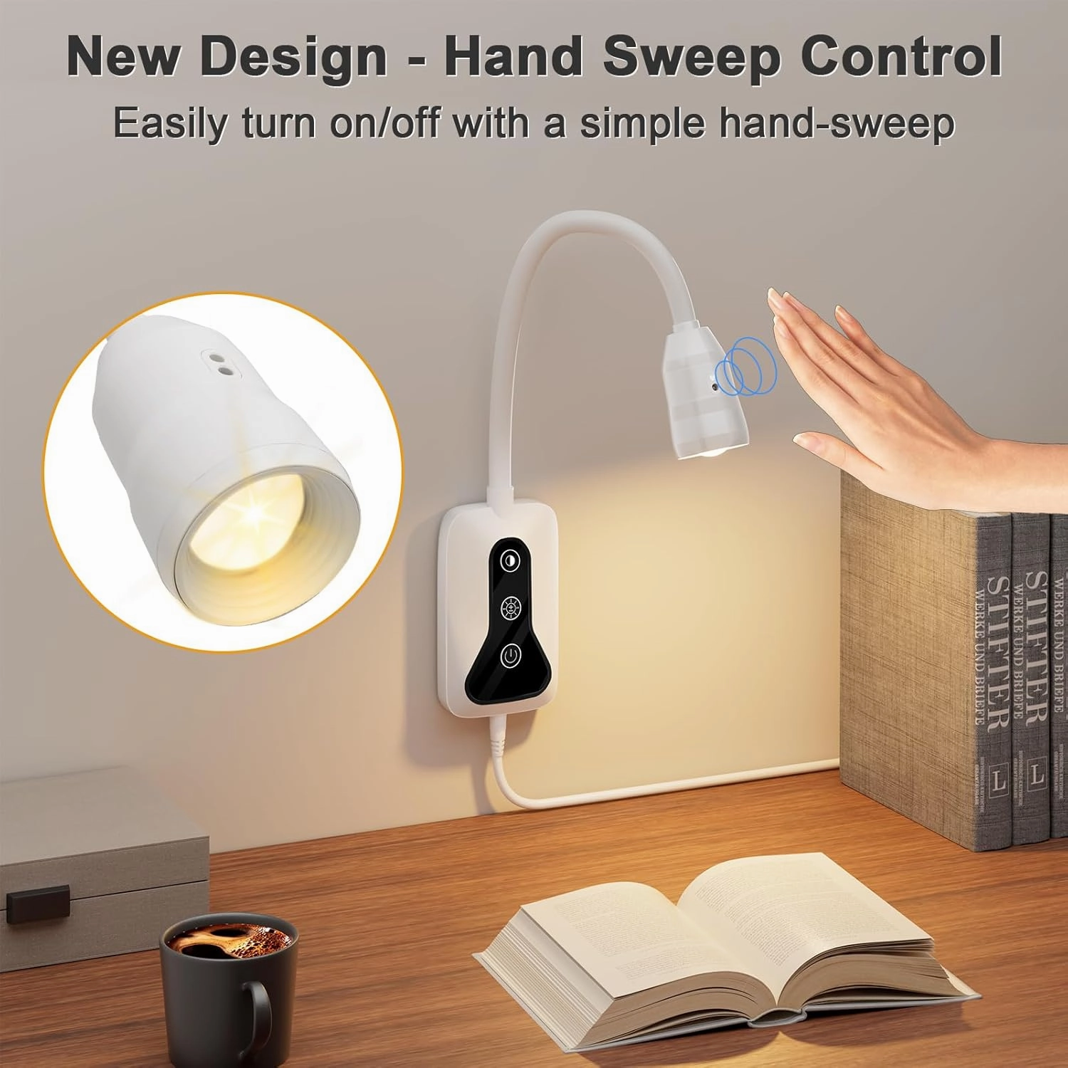 2 Pack Wall Mounted Headboard Reading Light, LED Dimmable Touch Control, Flexible Gooseneck, Ideal for Bedside, Office, or Reading（White）