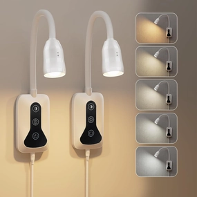 2 Pack Wall Mounted Headboard Reading Light, LED Dimmable Touch Control, Flexible Gooseneck, Ideal for Bedside, Office, or Reading（White）